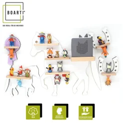 BOARTI Kinderregal Tier Pferd | hängend für Toniebox und Tonie Figuren | platzsparendes Regal | H. 43 x B. 68 x T. 19 | Wandregal Musikbox Figuren Aufbewahrung mit Magneteinsätzen | Aufbewahrungsregal Holz