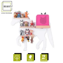 BOARTI Kinderregal Tier Pferd | hängend für Toniebox und Tonie Figuren | platzsparendes Regal | H. 42 x B. 46 x T. 19 | Wandregal für Musikbox Figuren Aufbewahrung Magneteinsätzen | Aufbewahrungsregal Holz