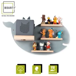 BOARTI Kinderregal Wal | hängend für Toniebox und Tonie Figuren | Regal | Maße: H. 29 x B. 51 x T. 19 cm | Wandregal für Musikbox und Figuren Aufbewahrung mit Magneteinsätzen | Aufbewahrungsregal Holz