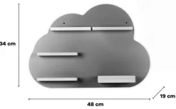 BOARTI Kinderregal Wolke | hängend für Toniebox und Tonie Figuren | platzsparendes Regal | H. 34 x B. 48 x T. 19 | Wandregal Musikbox Figuren Aufbewahrung mit Magneteinsätzen | Aufbewahrungsregal Holz Wolken