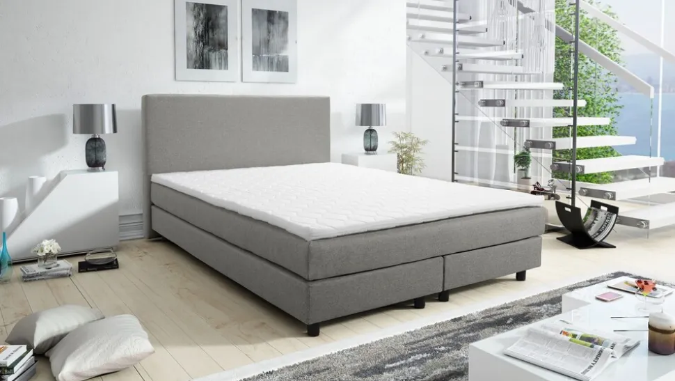 Boxspringbett Boxbett Glenn 1 Hotelbett 140x200 Bonellfederkern Bett Topper hellgrau