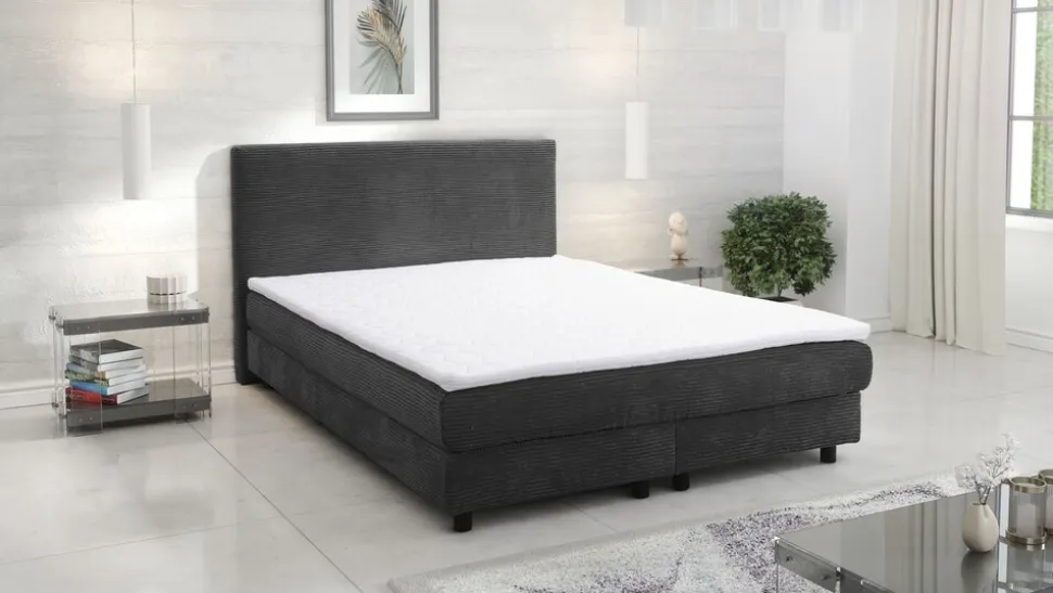 Boxspringbett Boxbett Glenn 2 Hotelbett 140x200 Bett Topper Cordstoff Graphite
