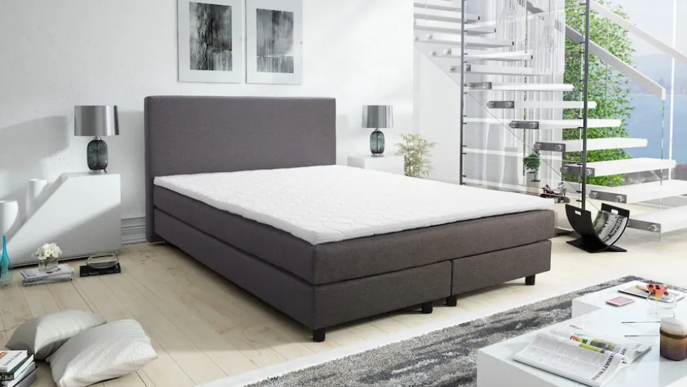 Boxspringbett Boxbett Glenn 2 Hotelbett 140x200 Bonellfederkern Bett Topper grau