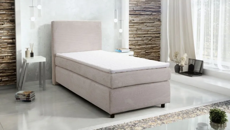 Boxspringbett Hotelbett 90x200 Bonellfederkern Bett Topper Paxos Cordstoff beige