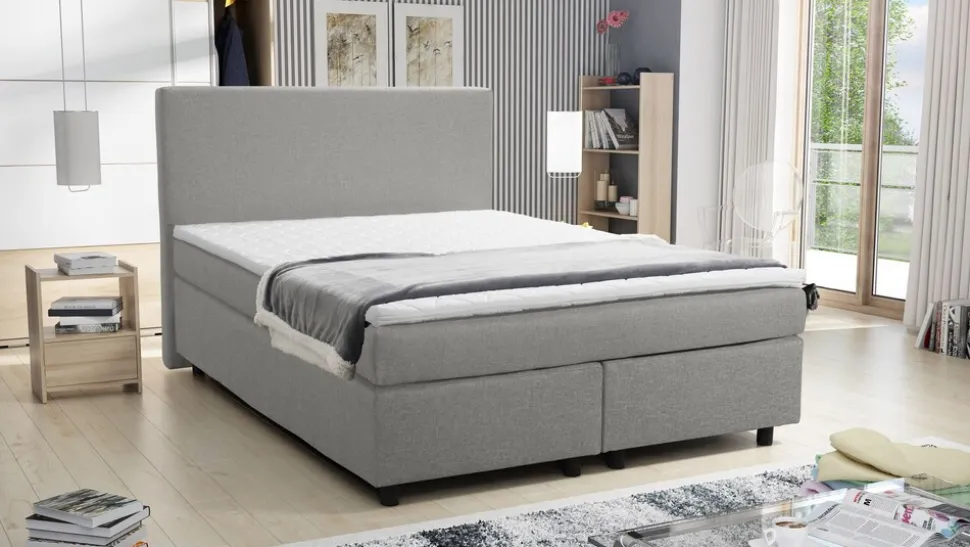 Boxspringbett Hotelbett 140x200 Bonellfederkern Bett mit Topper Paxos 1 hellgrau