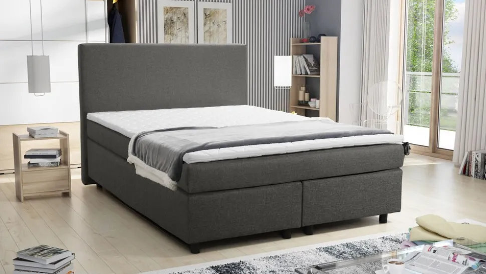 Boxspringbett Hotelbett 140x200 Bonellfederkern Bett mit Topper Paxos 2 grau