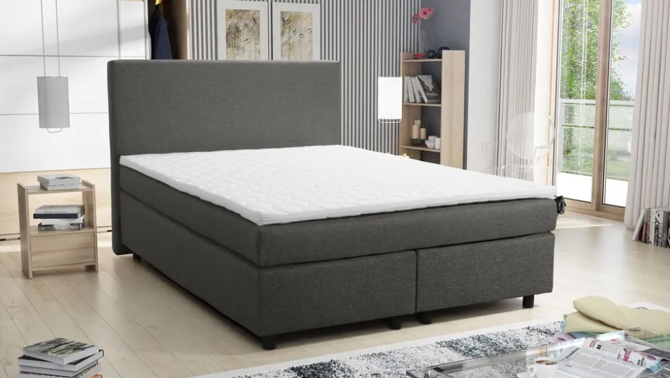 Boxspringbett Hotelbett 140x200 Bonellfederkern Bett mit Topper Paxos 2 grau
