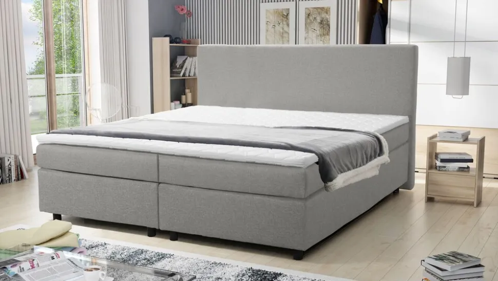 Boxspringbett 180x200 Hotelbett Bonellfederkern Bett mit Topper Paxos 4 hellgrau
