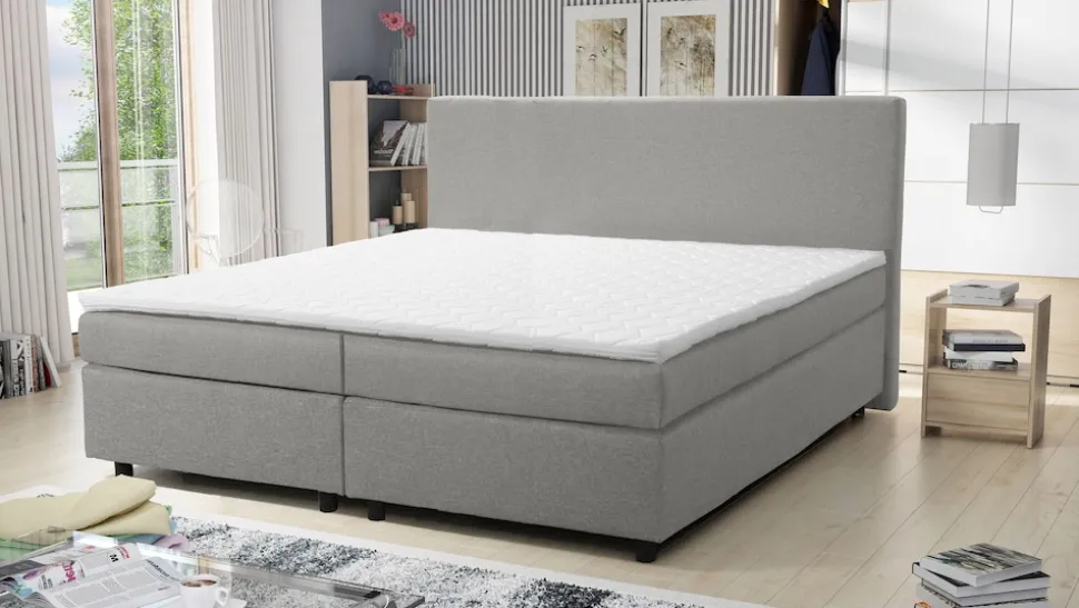 Boxspringbett 180x200 Hotelbett Bonellfederkern Bett mit Topper Paxos 4 hellgrau