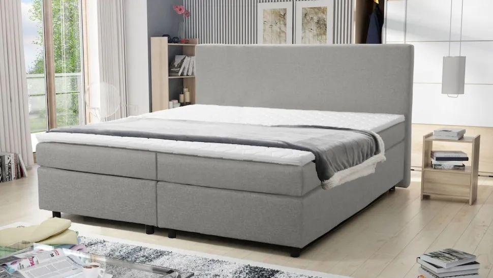 Boxspringbett 180x200 Hotelbett Bonellfederkern Bett mit Topper Paxos 4 hellgrau