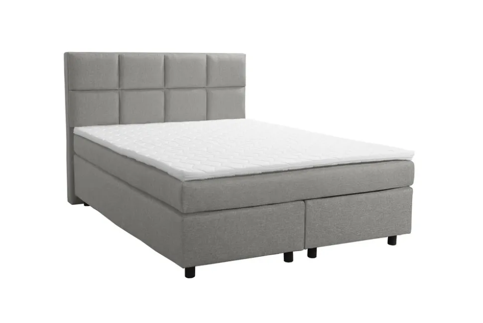 Boxspringbett 140x200 Hotelbett Bonellfederkern Bett Topper Paxos 1 Tablet hellgrau