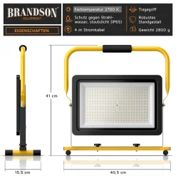 Brandson LED Baustrahler, 150 W, Arbeitsleuchte, warmweiß, robust