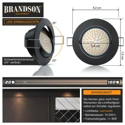 Brandson LED Deckenspots dimmbar & schwenkbar Einbaustrahler mit Aluminium Rahmen in schwarz
