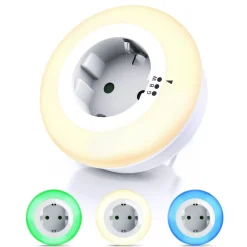 Brandson LED Nachtlicht Nacht & Orientierungslicht mit Steckdose, Helligkeits/Dämmerungssensor, Automatische Ein-/Ausschaltung; Farbwechsel; Nachtlichtfunktion, LED fest integriert, Warmweiß, Grün, Blau, Nachtlampe mit Zwischenstecker & auswählbaren Farben
