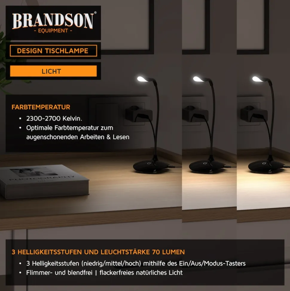 Brandson LED Schreibtischlampe, Helles Licht, 3 Stufen, Stromsparend