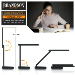 Brandson LED Schreibtischlampe mit 3 Helligkeitsstufen, Leder-Design, 42 LEDs dimmbar, 3 Farbtemperaturen, Sensor Touch, mit Netzteil, Schwarz