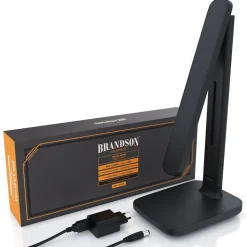 Brandson LED Schreibtischlampe mit 3 Helligkeitsstufen, Leder-Design, 42 LEDs dimmbar, 3 Farbtemperaturen, Sensor Touch, mit Netzteil, Schwarz