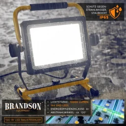 Brandson 100W LED Baustrahler mit 144 SMD LEDs - Arbeitsleuchte - Bauscheinwerfer