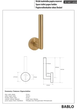 Brillantbad BABLO Papierrollenhalter ohne Deckel Messing Gold matt 65x55x165 mm für Bad & WC >> zum Bohren oder Kleben*
