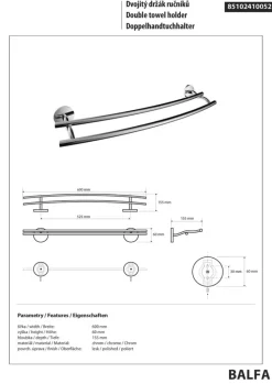 Brillantbad BALFA Doppelhandtuchhalter Zink Chrom poliert für Bad & Küche >> zum Bohren