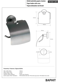 Brillantbad BAPHIT Papierrollenhalter mit Deckel Messing Metallic Grau matt 140x155x80 mm für Bad & WC >> zum Bohren oder Kleben*