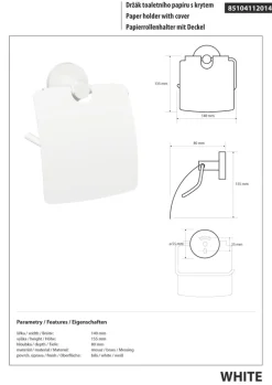 Brillantbad WHITE Papierrollenhalter Messing Weiß mit Deckel 140x155x80 mm für Bad & WC >> zum Bohren oder Kleben*