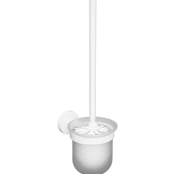 Brillantbad WHITE WC-Bürstengarnitur Messing Weiß mit Glasbehälter 95x370x140 mm für Bad & WC >> zum Bohren oder Kleben*