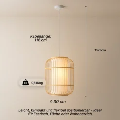 Brilliant Bones Pendelleuchte Ø 30 cm - E27-Fassung, dimmbar, natürliche Materialien, Natur/Weiß, ohne Leuchtmittel - ideal für Esszimmer & Wohnzimmer