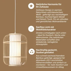 Brilliant Bones Pendelleuchte Ø 30 cm - E27-Fassung, dimmbar, natürliche Materialien, Natur/Weiß, ohne Leuchtmittel - ideal für Esszimmer & Wohnzimmer
