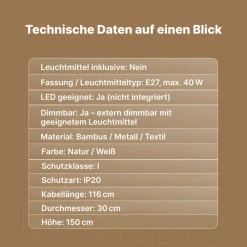 Brilliant Bones Pendelleuchte Ø 30 cm - E27-Fassung, dimmbar, natürliche Materialien, Natur/Weiß, ohne Leuchtmittel - ideal für Esszimmer & Wohnzimmer