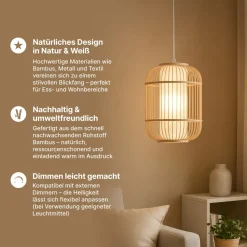 Brilliant Bones Pendelleuchte Ø 30 cm - E27-Fassung, dimmbar, natürliche Materialien, Natur/Weiß, ohne Leuchtmittel - ideal für Esszimmer & Wohnzimmer
