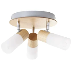 BRILLIANT Lampe Babsan Spotrondell 3flg holz hell/weiß | 3x C35, E14, 3.5W, geeignet für Kerzenlampen (nicht enthalten) | Köpfe schwenkbar