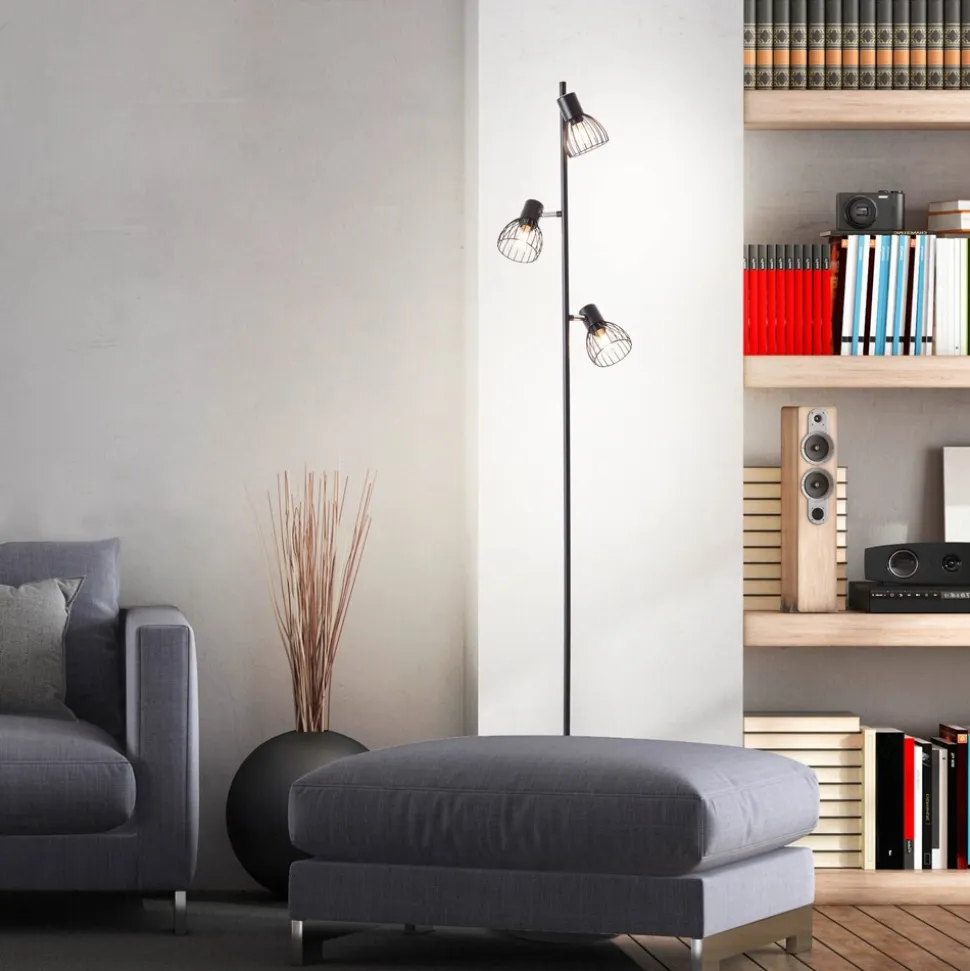 BRILLIANT Lampe, Blacky Standleuchte 3flg schwarz matt, 3x D45, E14, 25W, Mit Fußschalter