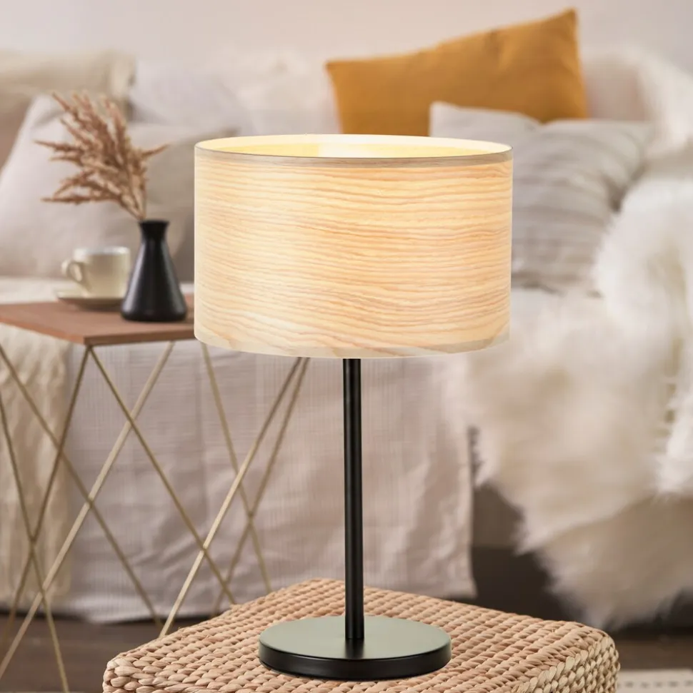 BRILLIANT Lampe, Romm Tischleuchte holz hell/schwarz, 1x A60, E27, 52W, Mit Schnurzwischenschalter