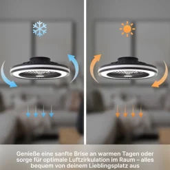 Brilliant LED-Deckenlampe mit Ventilator - 46, 5 cm, Schwarz, Metall & Kunststoff, Dimmbar, RGB & CCT-Farbsteuerung, mit Fernbedienung
