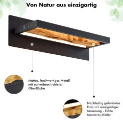 Brilliant LED Wandleuchte Holz 35cm schwarz/holz, Aluminium/Metall/Holz, LED Wandlampe Innen Holz, Schlafzimmer Deko, Holzlampe Brilliant Wandlampe, Lampe Schlafzimmer 1x LED integriert 9,5 W