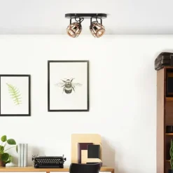BRILLIANT Nikka Spotbalken 2flg schwarz/natur | 2x D45, E14, 28W, geeignet für Tropfenlampen (nicht enthalten)