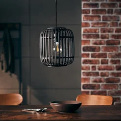 BRILLIANT Woodrow Pendelleuchte 1flg 21cm holz dunkel/schwarz Innenleuchten,Pendelleuchten | 1x A60, E27, 60W, geeignet für Normallampen (nicht enthalten) | Kabel kürzbar