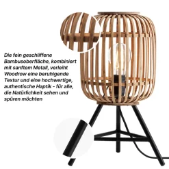 Brilliant Woodrow Tischleuchte - geeignet für LED-Leuchtmittel, mit praktischem Schnurzwischenschalter für einfaches Bedienen. Ideal für Wohn- und Schlafzimmer. Maße: 41 cm, in warmem Hellbraun