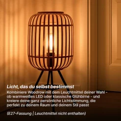 Brilliant Woodrow Tischleuchte - geeignet für LED-Leuchtmittel, mit praktischem Schnurzwischenschalter für einfaches Bedienen. Ideal für Wohn- und Schlafzimmer. Maße: 41 cm, in warmem Hellbraun