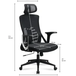 Bürodrehstuhl Schwarz Mesh mit Wippmechanik, Kopfstütze und 4-fach Lordosenstütze ASTRA