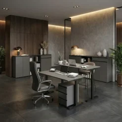Büromöbel Set 2-teilig | Schreibtisch 140x80cm & Rollcontainer Graphit | Einstellbar 68-91 cm & Soft-Close