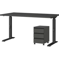 Büromöbel Set 2-teilig | Schreibtisch 140x80cm & Rollcontainer Graphit | Einstellbar 68-91 cm & Soft-Close