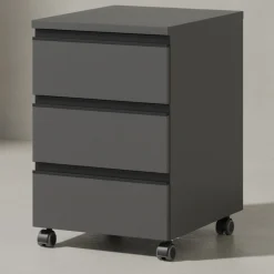 Büromöbel Set 2-teilig | Schreibtisch 140x80cm & Rollcontainer Graphit | Einstellbar 68-91 cm & Soft-Close