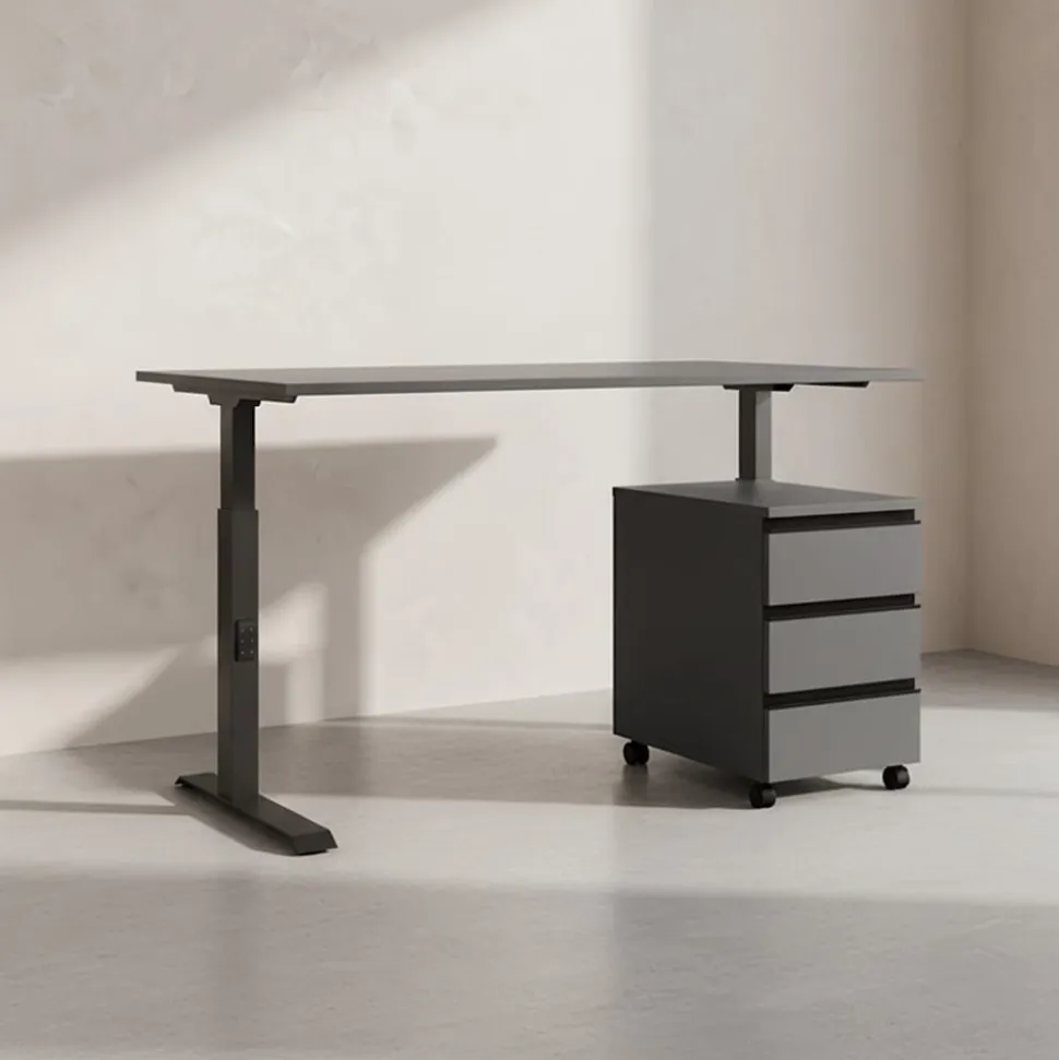 Büromöbel Set 2-teilig | Schreibtisch 140x80cm & Rollcontainer Graphit | Einstellbar 68-91 cm & Soft-Close