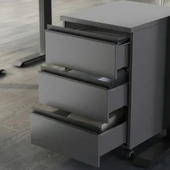 Büromöbel Set 2-teilig | Schreibtisch 140x80cm & Rollcontainer Graphit | Einstellbar 68-91 cm & Soft-Close