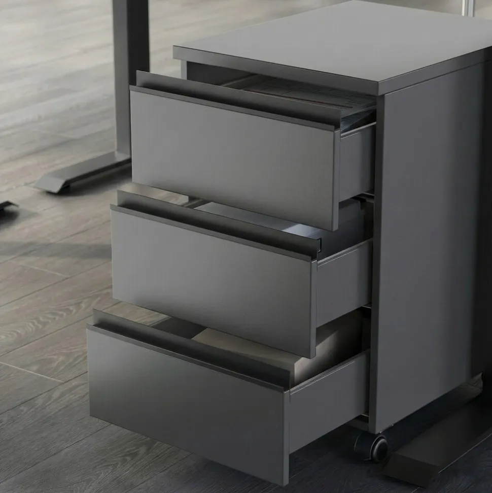 Büromöbel Set 2-teilig | Schreibtisch 140x80cm & Rollcontainer Graphit | Einstellbar 68-91 cm & Soft-Close