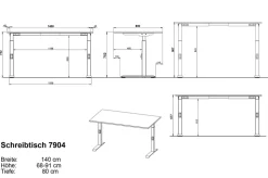 Büromöbel Set 2-teilig | Schreibtisch 140x80cm & Rollcontainer Graphit | Einstellbar 68-91 cm & Soft-Close