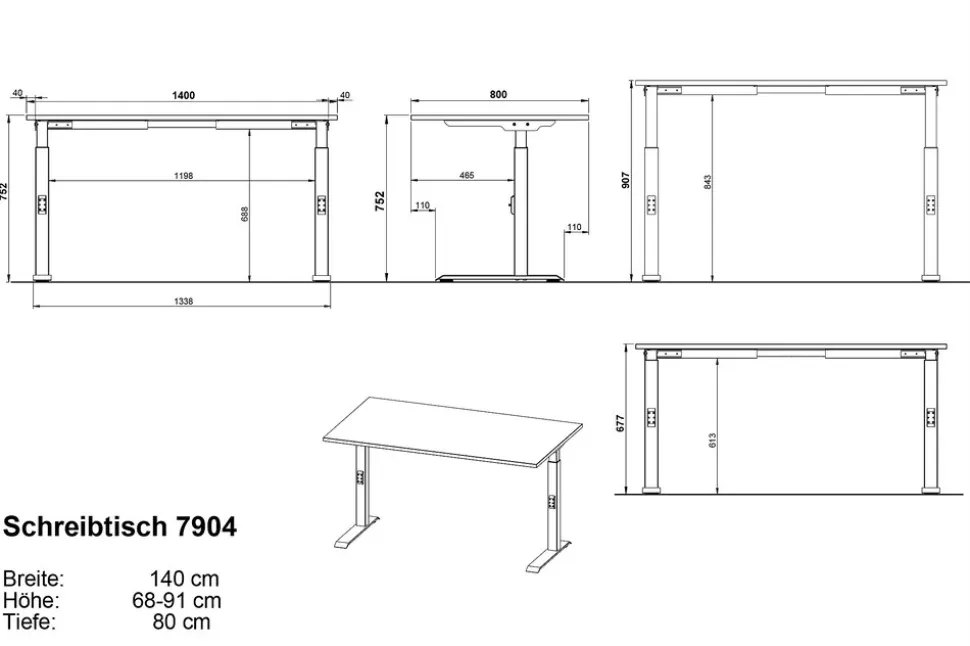 Büromöbel Set 2-teilig | Schreibtisch 140x80cm & Rollcontainer Graphit | Einstellbar 68-91 cm & Soft-Close