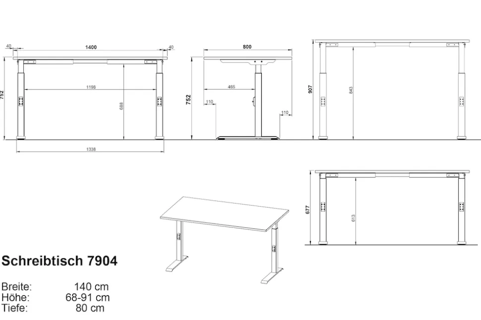 Büromöbel Set 2-teilig | Schreibtisch 140x80cm & Rollcontainer Graphit | Einstellbar 68-91 cm & Soft-Close
